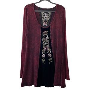 T Party Red Black Whimsygoth Velvet Embroidered Jersey Long Sleeve Tunic Large